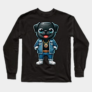 Black Pug Dog Cool Jacket Outfit Dog Mom Dad Long Sleeve T-Shirt